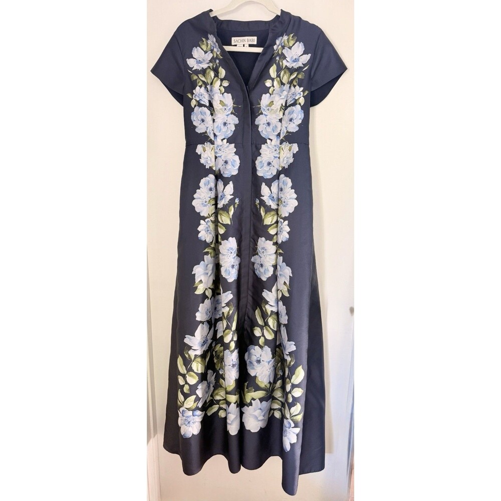 Sachin & Babi Women’s Marta Navy Floral Mikado Gown Dress in Size 6 - Picture 4 of 7